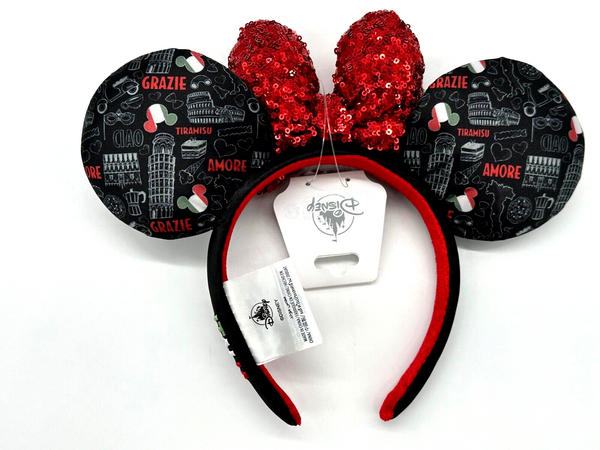 Disney Parks Epcot Italy Minnie Mouse Ears Headband Black Red Sequin NWT 2024