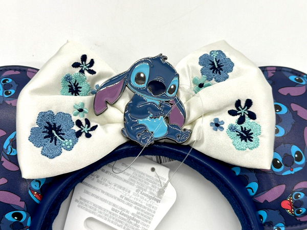 Disney Parks Stitch Minnie Mouse Ears Headband NWT 2024 Hibiscus Embroidered Bow