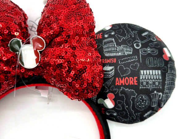 Disney Parks Epcot Italy Minnie Mouse Ears Headband Black Red Sequin NWT 2024